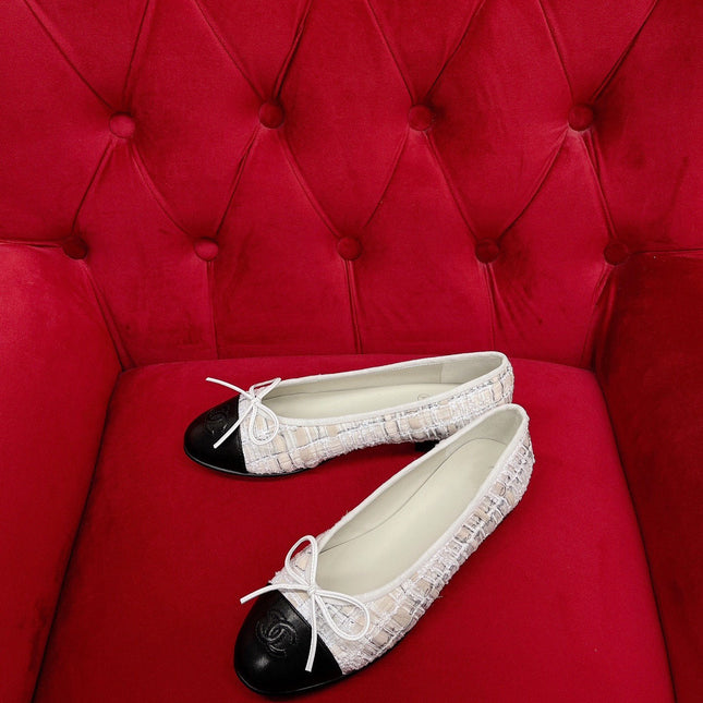 ballet flat white black tweed lambskin