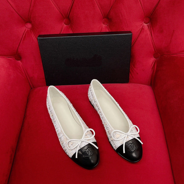 ballet flat white black tweed lambskin