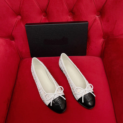 ballet flat white black tweed lambskin