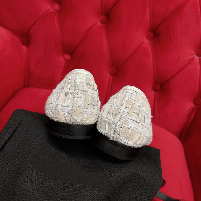 ballet flat white black tweed lambskin
