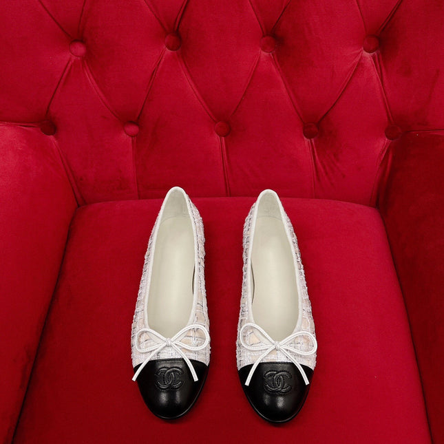 ballet flat white black tweed lambskin