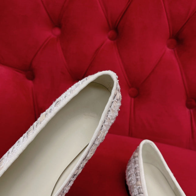 ballet flat white black tweed lambskin