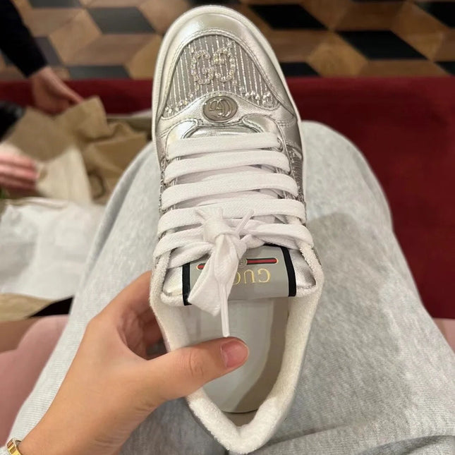 GG SCREENER SNEAKER SILVER CALFSKIN UNIQUE