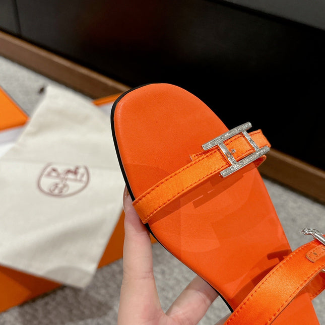 BUCKLE SANDAL BRIGHT ORANGE CALFSKIN