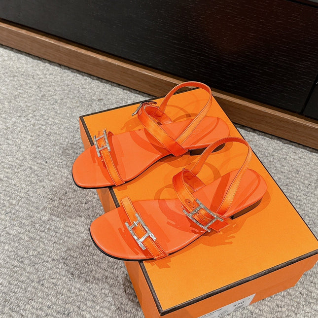 BUCKLE SANDAL BRIGHT ORANGE CALFSKIN
