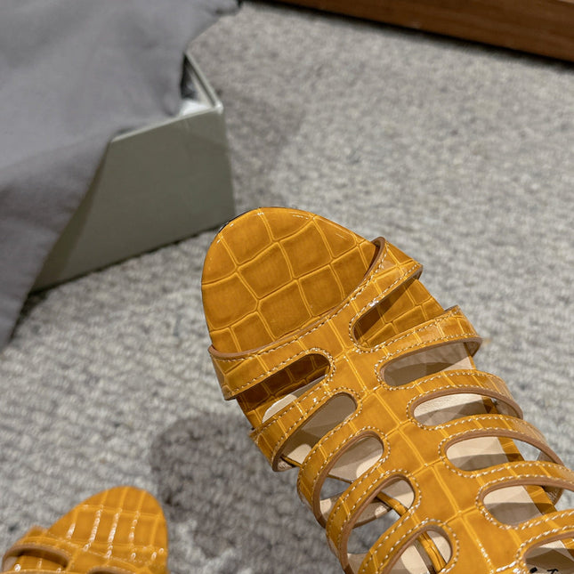 HIGH SANDAL 10 CM IN TIGER ORANGE CALFSKIN