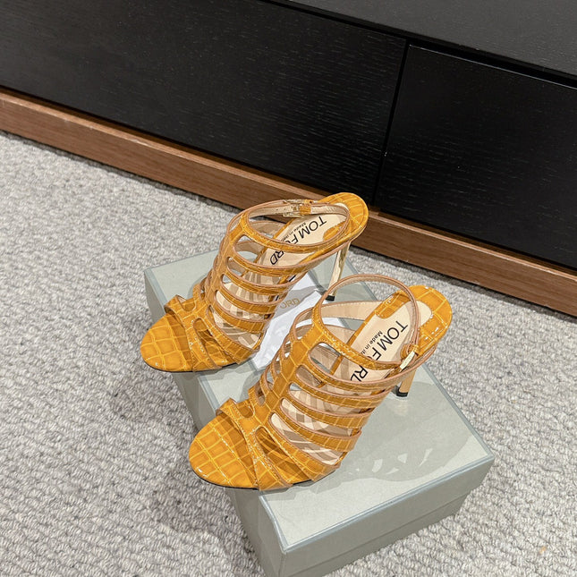 HIGH SANDAL 10 CM IN TIGER ORANGE CALFSKIN