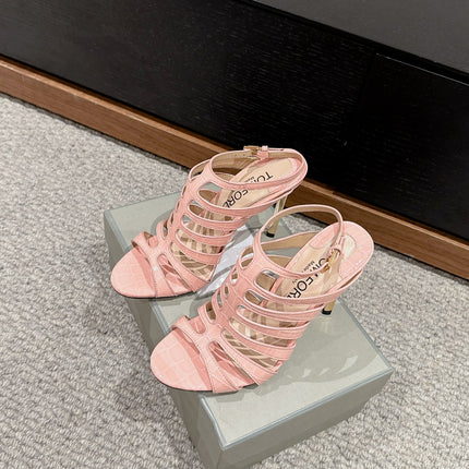 HIGH SANDAL 10 CM IN LIGHT PINK CALFSKIN