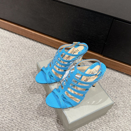 HIGH SANDAL 10 CM IN AZURE BLUE CALFSKIN