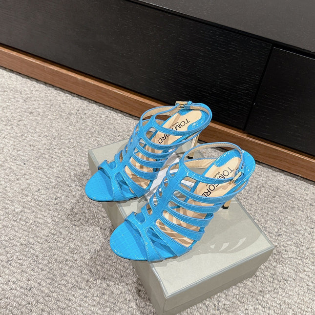 HIGH SANDAL 10 CM IN AZURE BLUE CALFSKIN