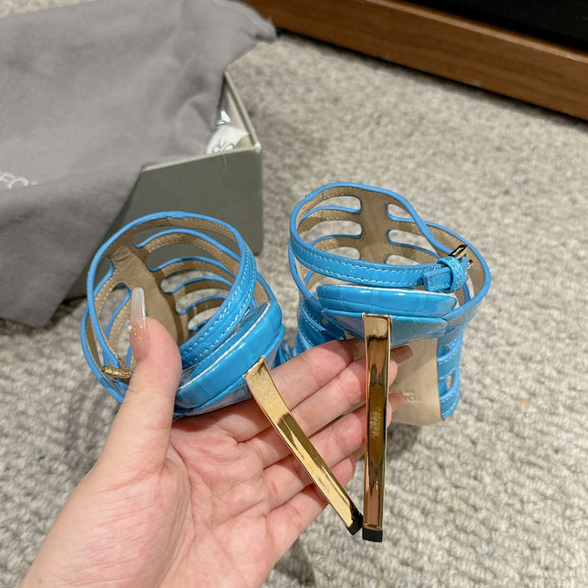 HIGH SANDAL 10 CM IN AZURE BLUE CALFSKIN