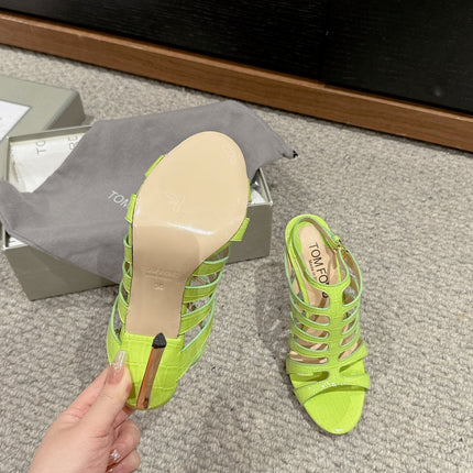 HIGH SANDAL 10 CM IN PEAR GREEN CALFSKIN
