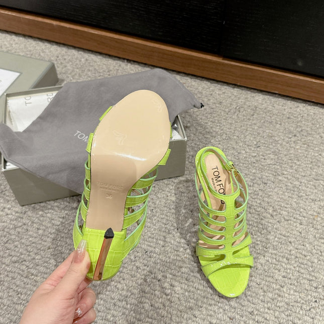 HIGH SANDAL 10 CM IN PEAR GREEN CALFSKIN