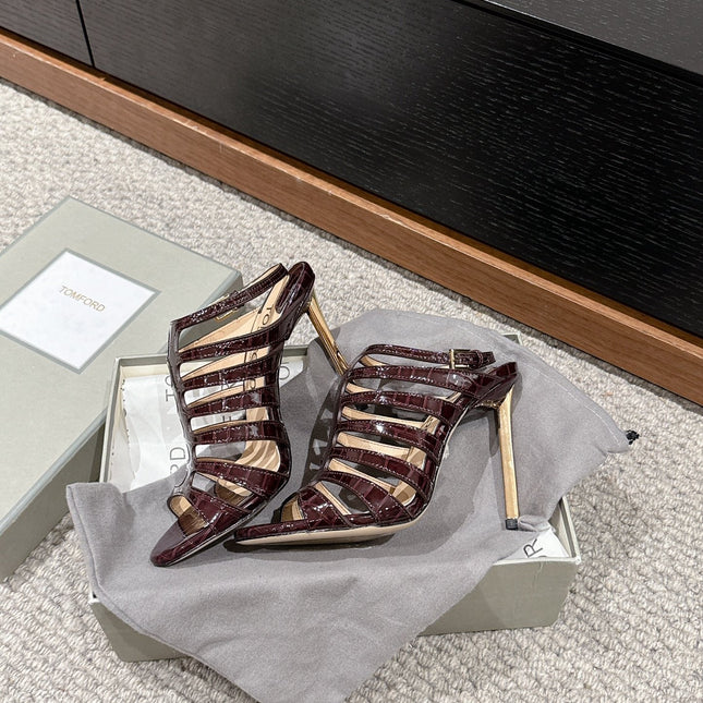 HIGH SANDAL 10 CM IN MAHOGANY RED CALFSKIN