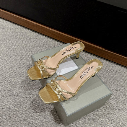 WHITNEY HIGH 6 CM MULE IN GOLD CROCODILE LEATHER