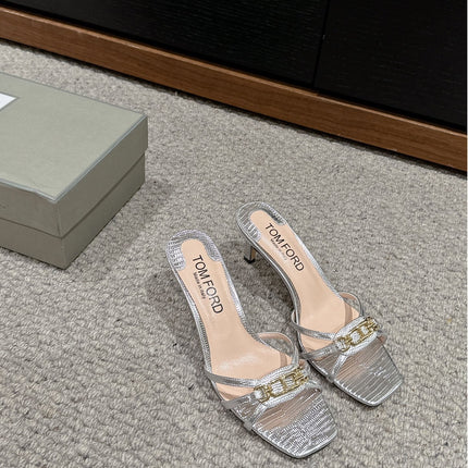 WHITNEY HIGH 6 CM MULE IN SILVER CROCODILE LEATHER