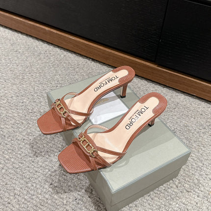 WHITNEY HIGH 6 CM MULE IN RED BROWN CROCODILE LEATHER