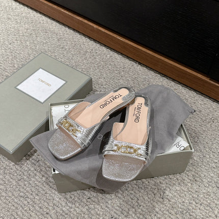 WHITNEY SLIDE IN SILVER CROCODILE LEATHER