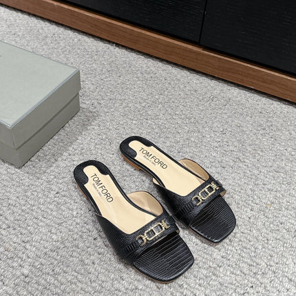 WHITNEY SLIDE IN BLACK CROCODILE LEATHER