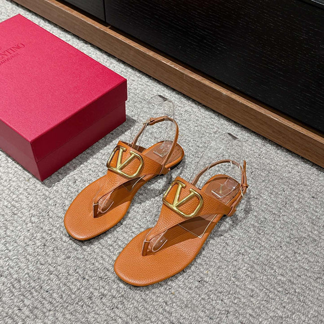 THONG SANDAL IN GINGER ORANGE CALFSKIN WITH GOLD LOGO