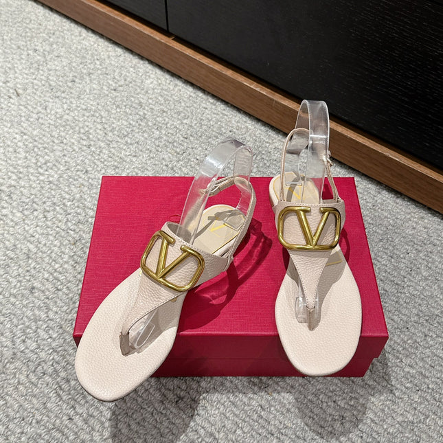 THONG SANDAL IN BEIGE CALFSKIN WITH GOLD LOGO