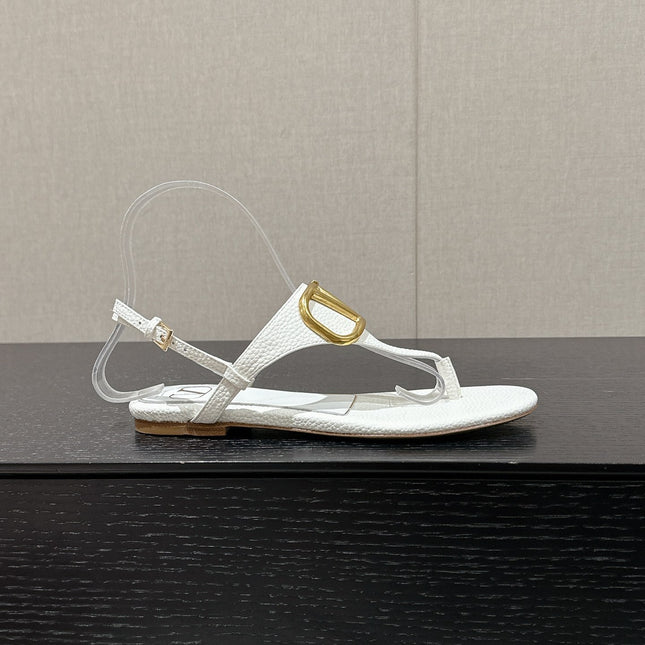 THONG SANDAL IN WHITE CALFSKIN WITH GOLD LOGO