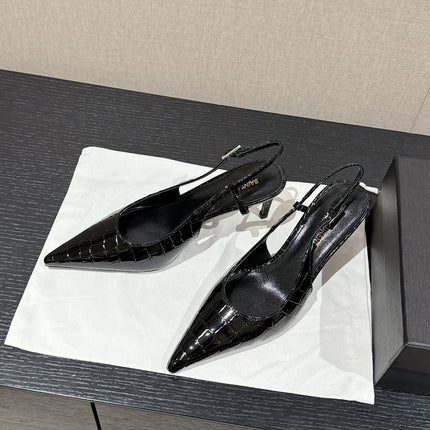 SL CHERISH CROCODILE SLINGBACK PUMP 75 BLACK CALFSKIN