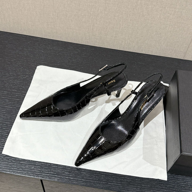 SL CHERISH CROCODILE SLINGBACK PUMP 75 BLACK CALFSKIN