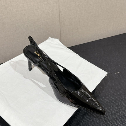 SL CHERISH CROCODILE SLINGBACK PUMP 75 BLACK CALFSKIN