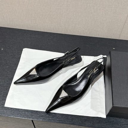 SL CHERISH CRYSTAL SLINGBACK BLACK CALFSKIN
