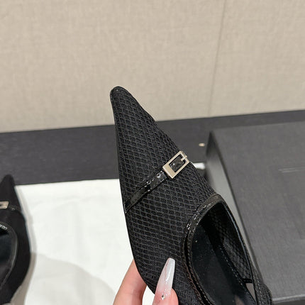 SL CHERISH BUCKLE SLINGBACK 45 BLACK MESH