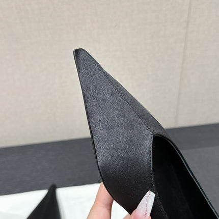 SL NOUR POINTED TOE BALLET BLACK SATIN