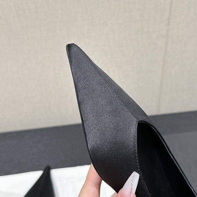 SL NOUR POINTED TOE BALLET BLACK SATIN