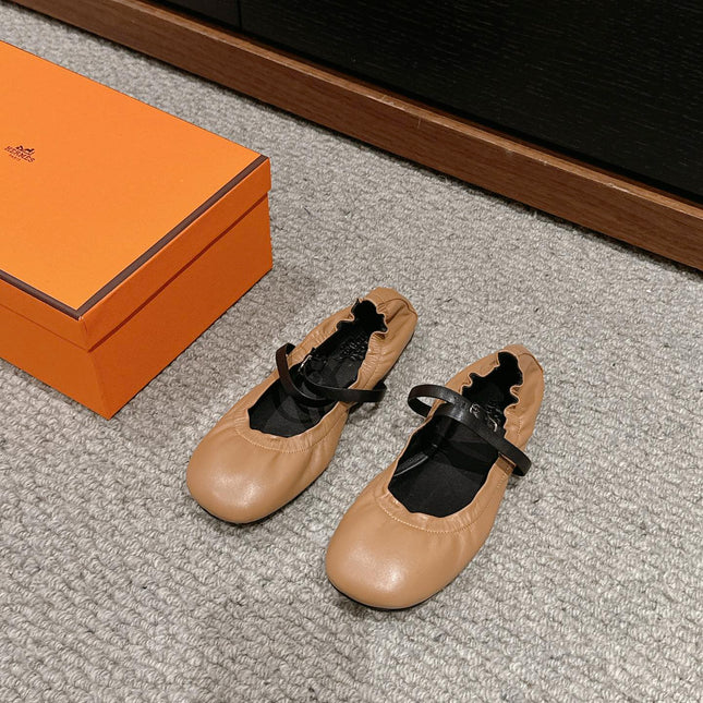 BALLERINA BALLET FLAT BRIGHT BROWN LAMBSKIN