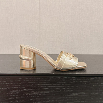 VLOGO SIGNATURE SLIDE SANDAL 60MM IN GOLD CALFSKIN