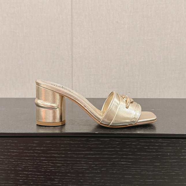 VLOGO SIGNATURE SLIDE SANDAL 60MM IN GOLD CALFSKIN