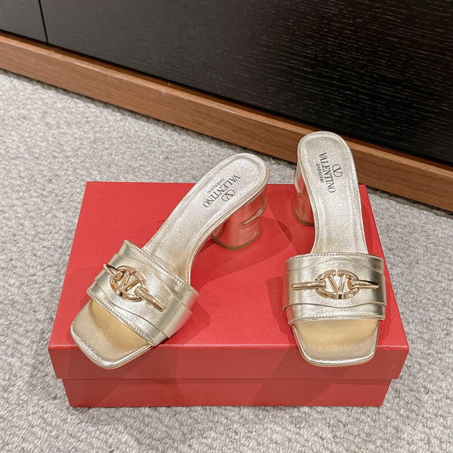 VLOGO SIGNATURE SLIDE SANDAL 60MM IN GOLD CALFSKIN