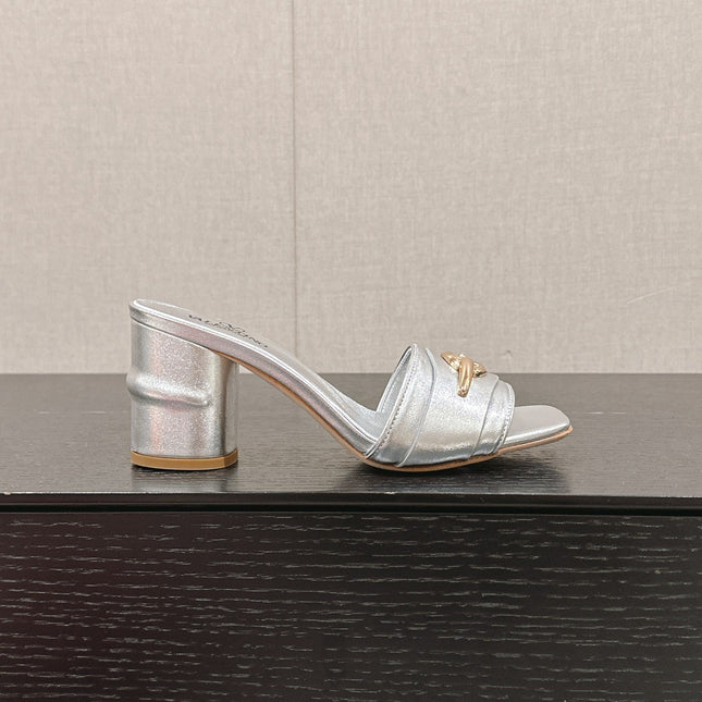 VLOGO SIGNATURE SLIDE SANDAL 60MM IN SILVER CALFSKIN