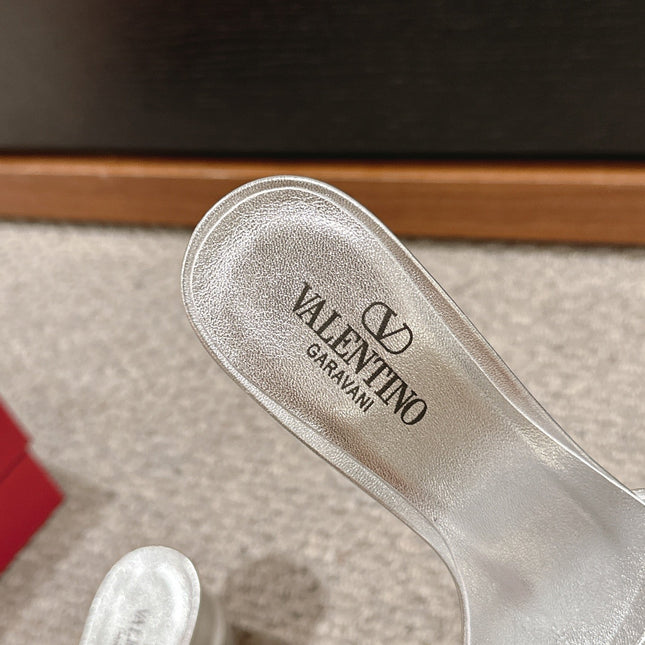 VLOGO SIGNATURE SLIDE SANDAL 60MM IN SILVER CALFSKIN