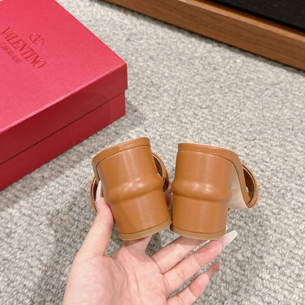 VLOGO SIGNATURE SLIDE SANDAL 60MM IN BRONZE BROWN CALFSKIN