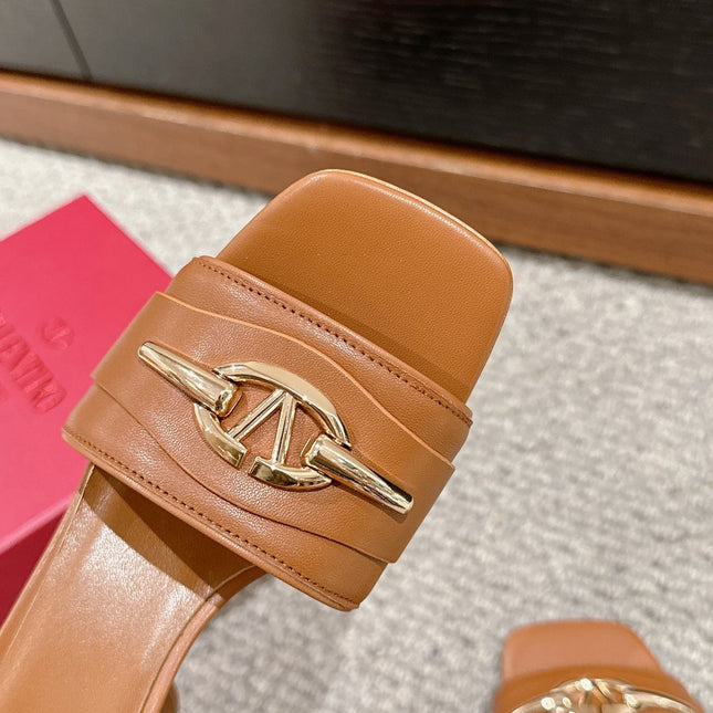 VLOGO SIGNATURE SLIDE SANDAL 60MM IN BRONZE BROWN CALFSKIN