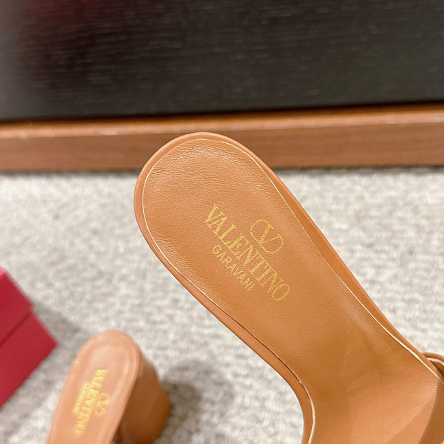 VLOGO SIGNATURE SLIDE SANDAL 60MM IN BRONZE BROWN CALFSKIN