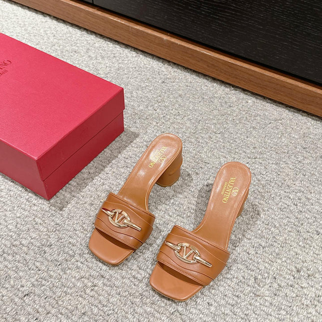 VLOGO SIGNATURE SLIDE SANDAL 60MM IN BRONZE BROWN CALFSKIN