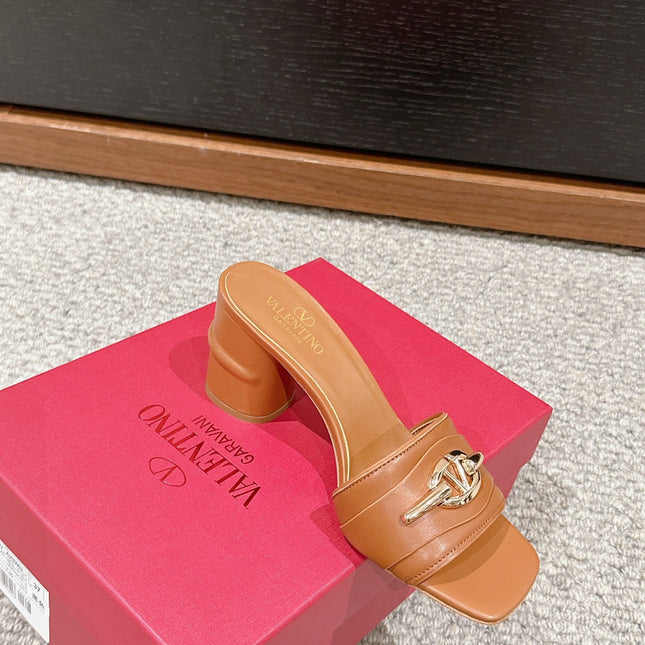 VLOGO SIGNATURE SLIDE SANDAL 60MM IN BRONZE BROWN CALFSKIN