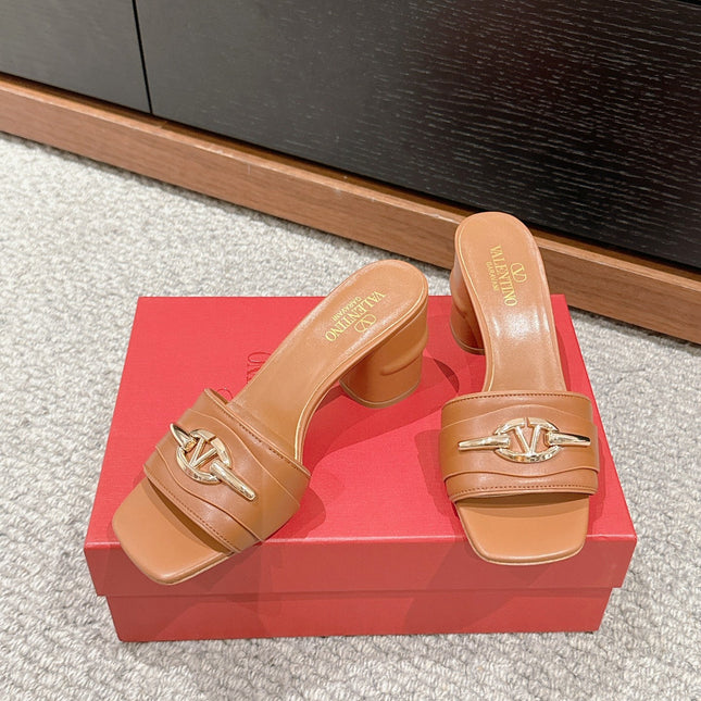 VLOGO SIGNATURE SLIDE SANDAL 60MM IN BRONZE BROWN CALFSKIN