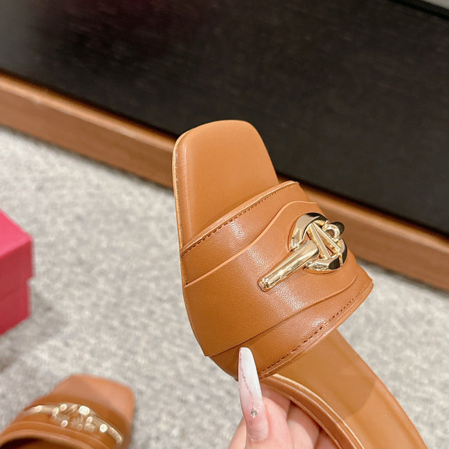 VLOGO SIGNATURE SLIDE SANDAL 60MM IN BRONZE BROWN CALFSKIN