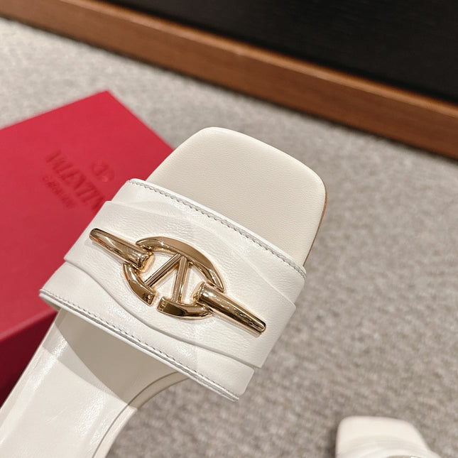 VLOGO SIGNATURE SLIDE SANDAL 60MM IN WHITE CALFSKIN