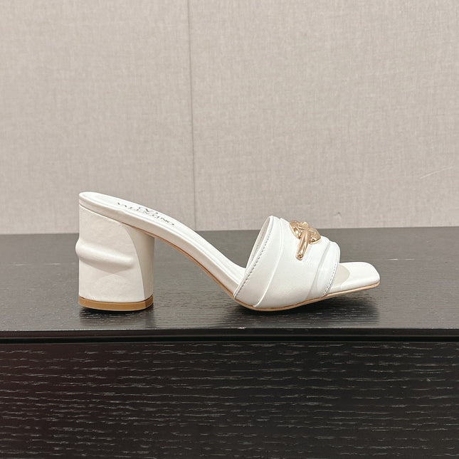 VLOGO SIGNATURE SLIDE SANDAL 60MM IN WHITE CALFSKIN