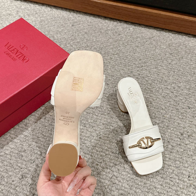 VLOGO SIGNATURE SLIDE SANDAL 60MM IN WHITE CALFSKIN