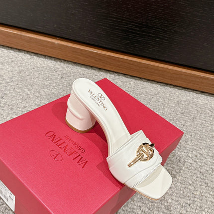 VLOGO SIGNATURE SLIDE SANDAL 60MM IN WHITE CALFSKIN